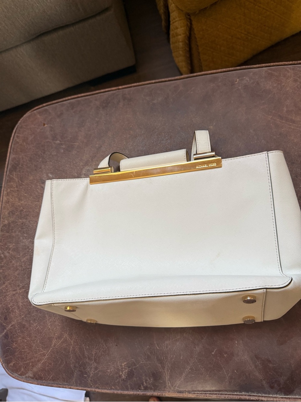 Michael Kors Cream Structured Satchel with Gold Hardware